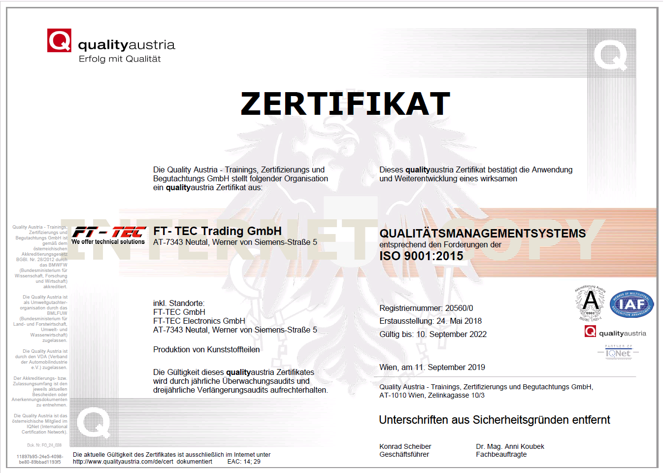 ISO 9001:2015 - Zertifikat